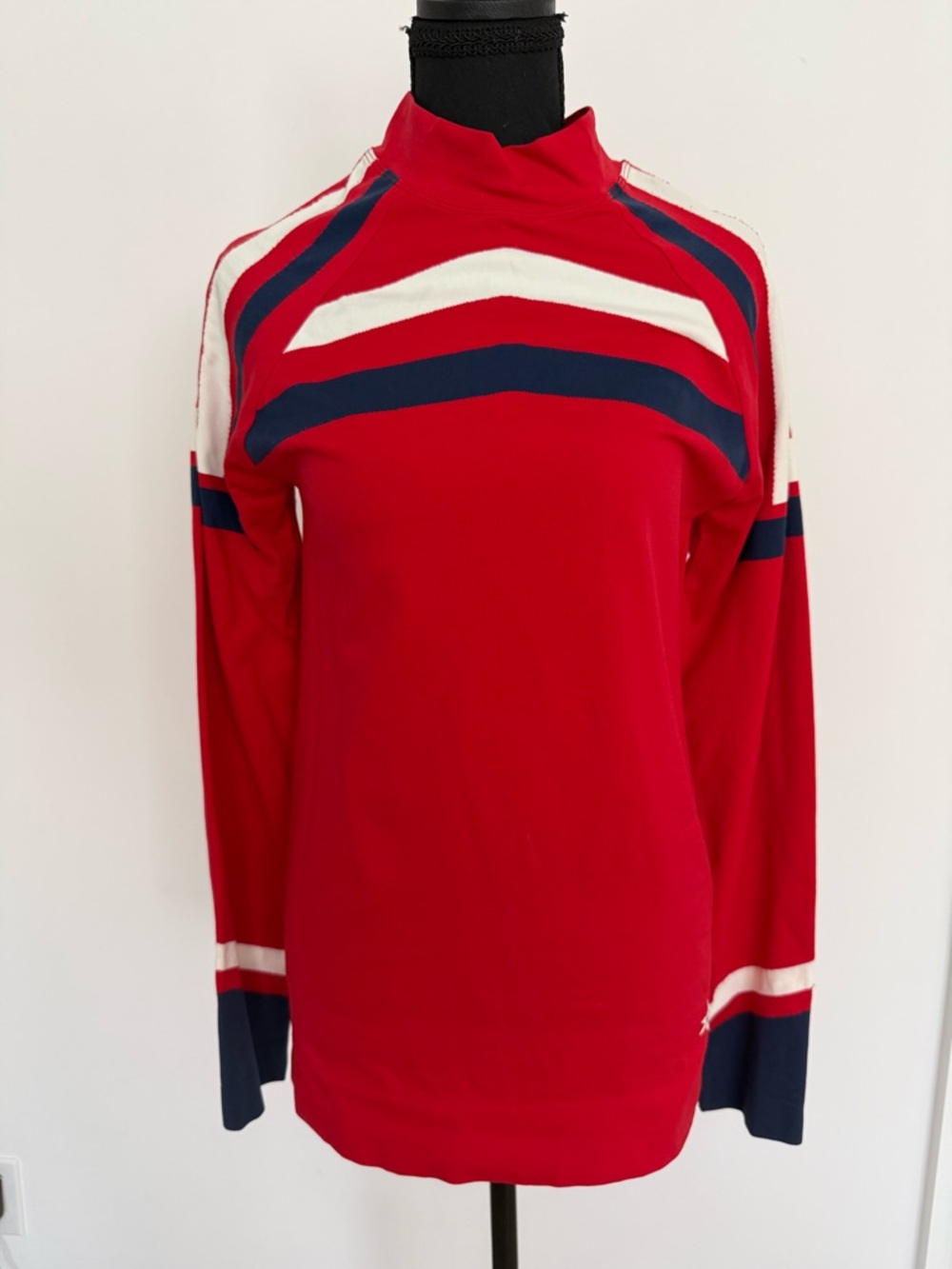 Perfect Moment Red Long Sleeve Top with Navy and White Stripes